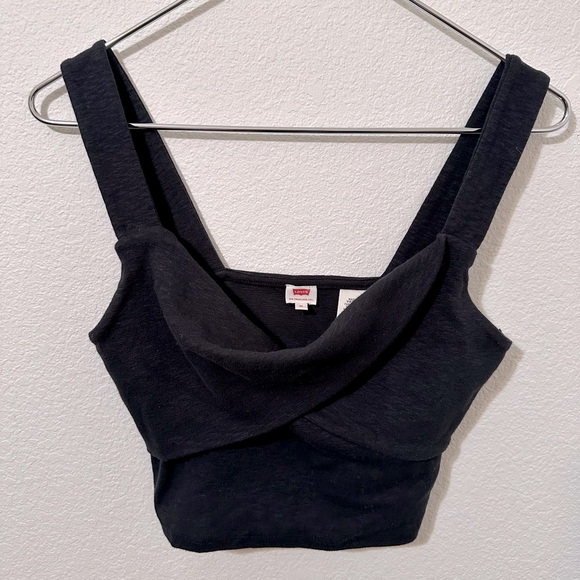 EUC LEVI’S Twist Front Crop Tank Top Black Cotton - Picture 3 of 7